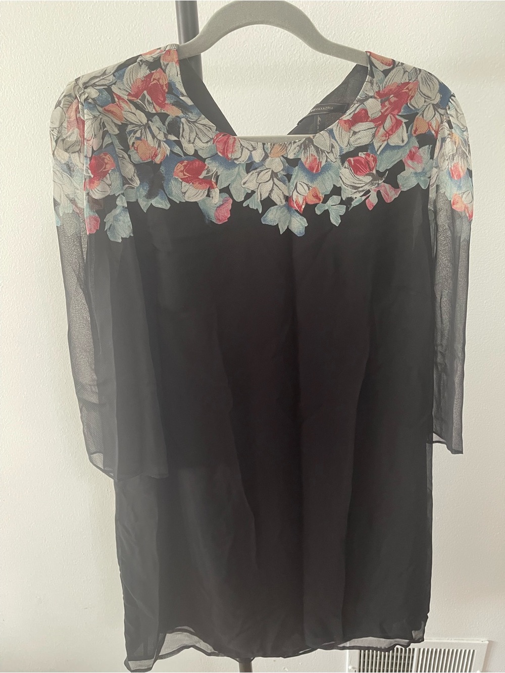 BCBGMaxAzria Black Tunic with Floral Yoke